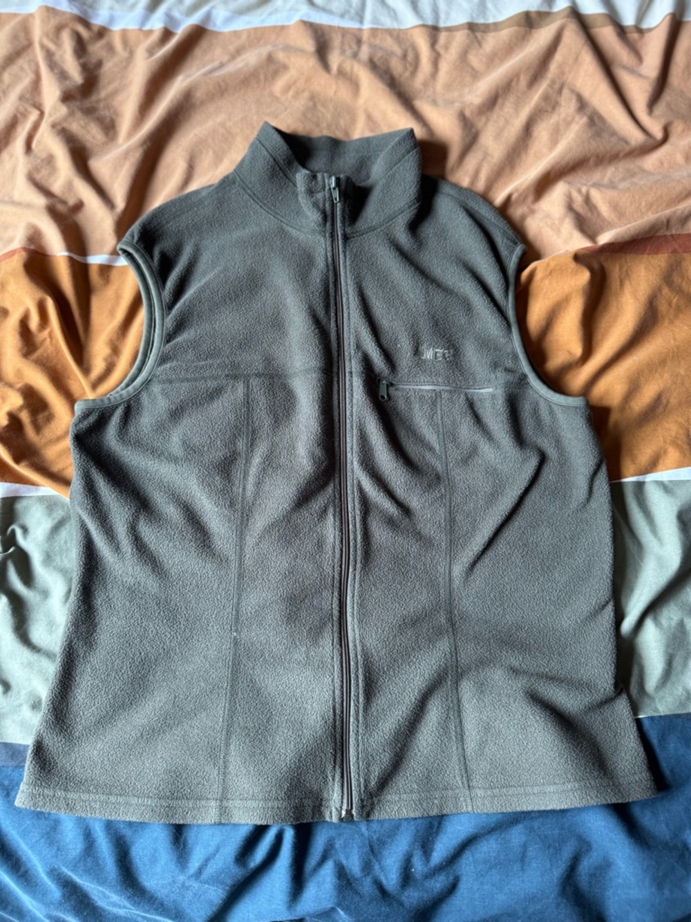 Kaki green Sleeveless Full-Zip Fleece Vest